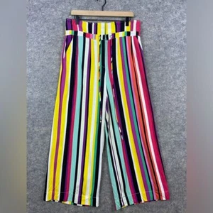 New York & Company NEW Palazzo Pants Sz 10 Multicolor Stripe Paperbag Waist Crop - Picture 1 of 16