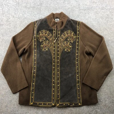 Bob Mackie Chaqueta de Cuero Arte Usable Mujer Grande Marrón Bordado Suéter Foto 1 de 4