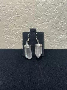 Quartz Earrings Raw Natural Crystal Point Silver Dangle Earring Hook - Picture 1 of 4