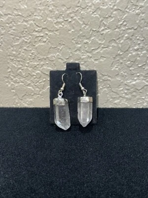 Pendientes de Cuarzo Crudo Cristal Natural Punta Plata Colgante Pendiente Gancho Foto 1 de 4