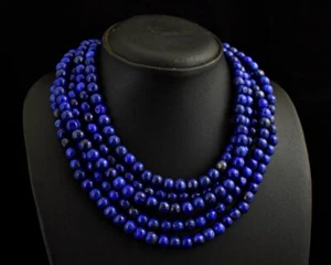 1239 Cts Natural 5 Strand Blue Lapis Lazuli Round Shape Beads Necklace JK 13E288 - Picture 1 of 4