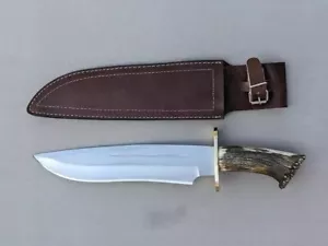Custom Handmade Stag Crown Handle Bowie Knife D2 Steel Hunting Bowie Knife - Picture 1 of 3