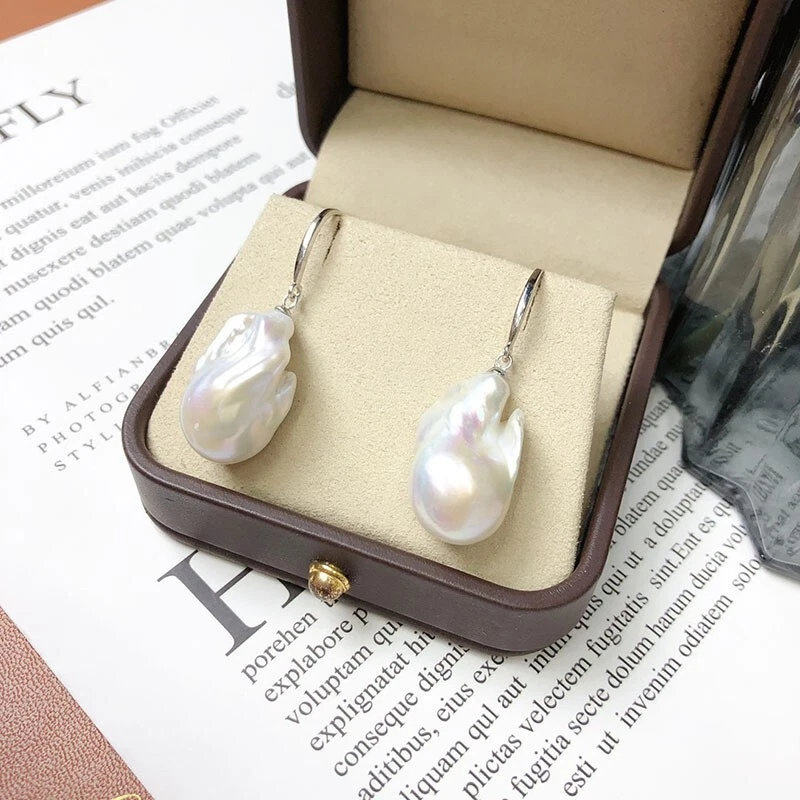 enormes brincos de pérola branca barroca natural do mar do sul - Imagem 1 de 1