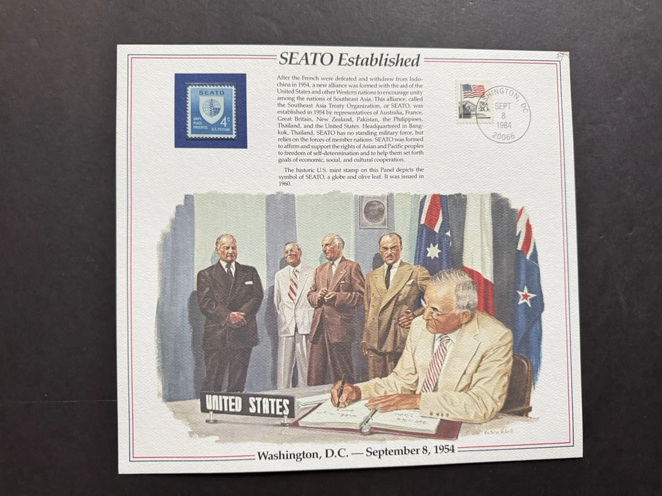 1980s US History Event Card (087) +SEATO Established+South-East Asia Treaty#1151 - Image 1 of 1