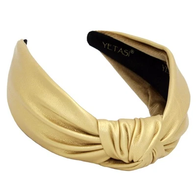 Gold Leather Knotted Headband for Women Trendy Top Knot Fashion Head Band - Image 1 of 4