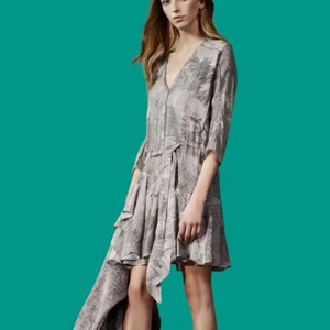 HALSTON Heritage Sunburst Seda Gris Ala de Murciélago Volantes Mini Blusa Vestido S 3F - Imagen 1 de 17