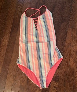 Maaji Pink Stripe Reversible One Piece Swimsuit Sz L - Picture 1 of 5