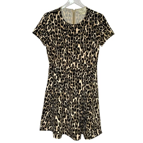 Abito leopardato autunnale KATE SPADE 10 marrone marrone chiaro aderente svasato mini ponte