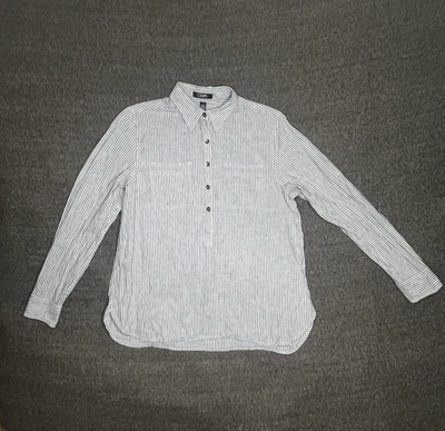 Top Chaps para mujer mezcla de lino mediano manga larga rayas costero informal al aire libre Foto 1 de 4