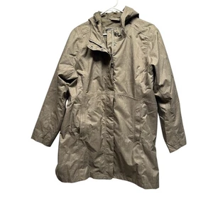 EDDIE BAUER Womens Hooded Brown Weatheredge Trench COAT Parka Rain JACKET XL Pet - Picture 1 of 11