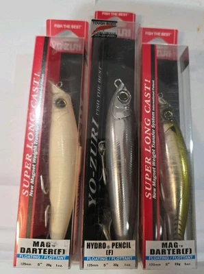 Lote de 3 - Iscas Flutuantes para Surfcasting Yo-Zuri Hydro Pencil 5" & 1oz Mag Darter - Imagem 1 de 4