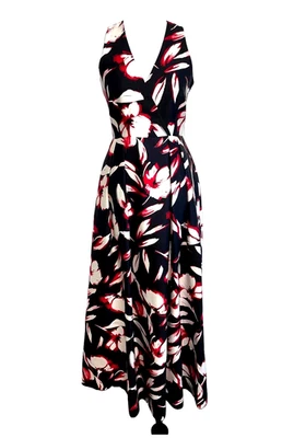 Shoshanna полночь черный красный цветочный шелк без рукавов V шеи с подкладкой платье Sz 6 - Изображение 1 из 4