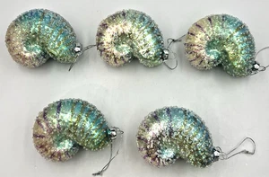 5 Robert Stanley Blown Glass Iridescent Glitter Nautilus Shell Ornament 4.5" - Picture 1 of 12