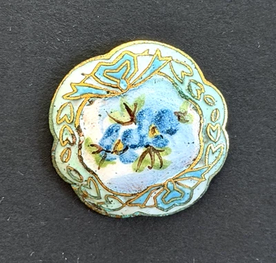 Antique Vintage Blue & White Enamel FLOWER/FLORAL Button - 7/8" (S27-2) - Image 1 of 3