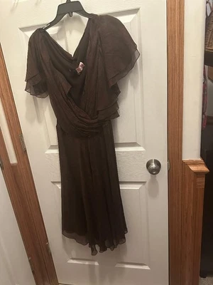 Ralph Lauren Vestido Etiqueta Negro Seda Chocolate Con Estampado Paisley Talla 10 Foto 1 de 4