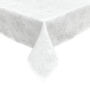 Snow Fall Christmas White/Silver Snowflake Jacquard Tablecloth 53" x 88" - Picture 1 of 1