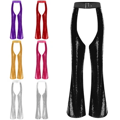 Mujer Lentejuelas Brillantes Vaquera Chaps Huecos Halloween Pantalones Pantalones Disfraz Foto 1 de 3