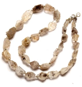 Herkimer Diamond Gems 8 to 18 mm Size Raw Nugget Beads 18.5" Necklace - Picture 1 of 9