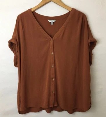 Orvis Classic Collection Button Down Top Gauze Short Sleeve Womens XL Rust - Image 1 of 4