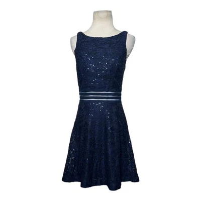 Speechless blue lined lace sequin mini party dress size Jr. 9 - Image 1 of 4