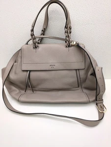 TORY BURCH Half Moon Satchel Bag Handtasche in French Gray Pebble Leather - Bild 1 von 16