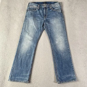 Silver Zac Jeans Mens 35x32 Blue Medium Whiskered Thick Stitch Western Cowboy - Picture 1 of 14