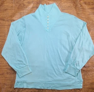 Vintage ‘80s Aqua Pearl Buttons Mock Turtleneck Sweater XL Shoulder Pads USA - Picture 1 of 8