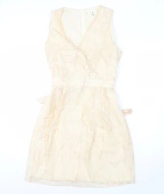 Uttam Boutique beigefarbenes ärmelloses Kleid mit V-Ausschnitt UK 12 - Bild 1 von 4