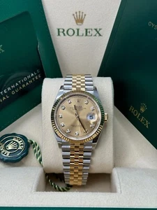 Rolex Datejust 36 Champagne Diamond Dial Two Tone Yellow Gold Fluted Oyster 2021 - Picture 1 of 9