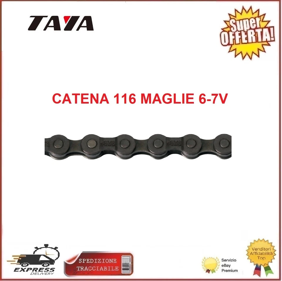 Catena Bici Mtb 20 24 26 TAYA TB50 6/7 Velocità 116 Maglie Mountain Bike City - Immagine 1 di 1