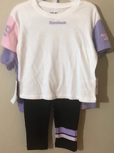 Reebok Girl's 3pc. Set 2 Cropped T-Shirts+Pants Cotton Blend Sz 6 NWT - Picture 1 of 4