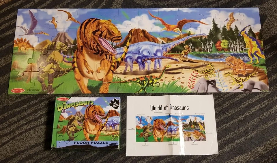 Quebra-cabeça de chão Dinosaurs Melissa and Doug 48 peças 442 completo na caixa - Imagem 1 de 3