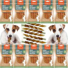 50pk Dog Chews Treats Rawhide Twists Sticks Wrapped in Chicken Meat Healthy Food