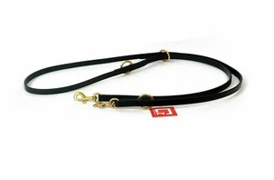 MULTIFUNCTIONAL LEATHER DOG TRAINING LEAD, 3/4 INCH WIDE, BRASS FITTING, BLACK - Picture 1 of 3
