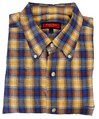 Austin Reed 60% Linen / 40% Cotton Shirt Mens XL Plaid Short Sleeve NEW - Image 1 of 4