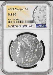 :2024-P SILVER MORGAN DOLLAR SPOTLESS PERFECT UNC NGC MS 70 RARITY R2 TOP POP - Imagen 1 de 2