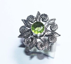 Top Green Peridot Round Shape Gemstone Handmade Ring Jewelry Ring 8.5 Inches - Picture 1 of 5