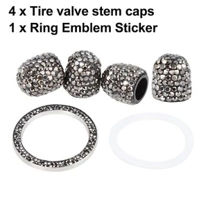 4PCS Bling Tire Valve Stem Tyre Air Caps Cover + Ring Emblem Gloss Black - Picture 1 of 8