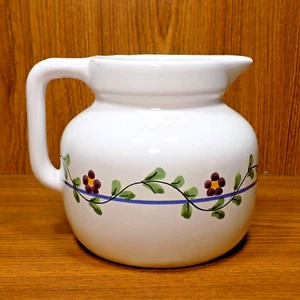 Italian Hand Painted Ceramic Pitcher White with Floral Design 6" Holds 40 fl oz - Picture 1 of 10