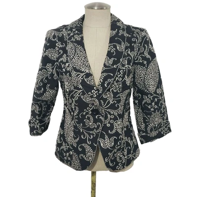 Cabi 312 Eliza Black Ivory Eliza Tapestry Brocade Floral Blazer 3/4 sleeve 6 — 第 1/4 张图片