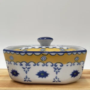 Baby Butter Boat Dish INCOMPLETE Blue Yellow Lid And Dish Only No Insert - Picture 1 of 10