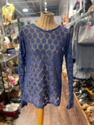 Топ Krista Larson синий нейлон круги сетка с длинным рукавом - Изображение 1 из 4