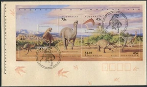 Mini hoja de la era de los dinosaurios de Australia 1993 cubierta de primer día, muy buen estado - Imagen 1 de 1