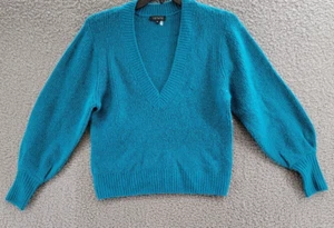 1.STATE Ribbed Knit V-Neck Sweater Women's XS Teal Solid Long Sleeve Pullover - Picture 1 of 14