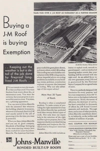 1930 Johns Manville Bonded Built Up Roofs: Buying Exemption Vintage Print Ad - Picture 1 of 1