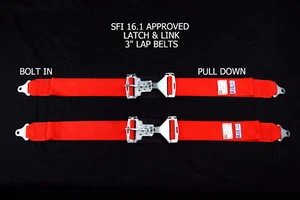 RJS RACING SFI 16.1 LATCH & LINK 3" LAP BELTS RED PAIR 50502-4 15001904 - Picture 1 of 4