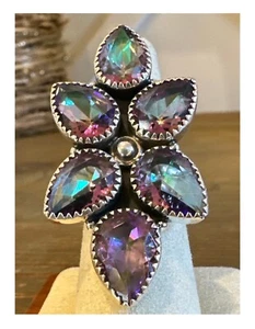 TOPGRADE Mystic Topaz .925 Sterling Silver Ring Adjustable 15g - Picture 1 of 6
