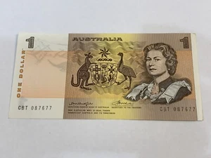 aUNC $1 Knight Wheeler 1976 (Centre Thread) Australian Banknote - CBT 087677 - Picture 1 of 2