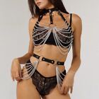 Women Metal Chain Harness Set Sexy Faux Leather Body Bondage Belts Garter Straps