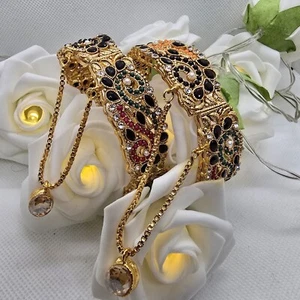Indian Pakistani Gold Plated Bangles Kara Pair - Picture 1 of 16